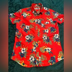FREE PLANET Mens Shirt Small Floral Button Up Hawaiian Summer Beach Fun